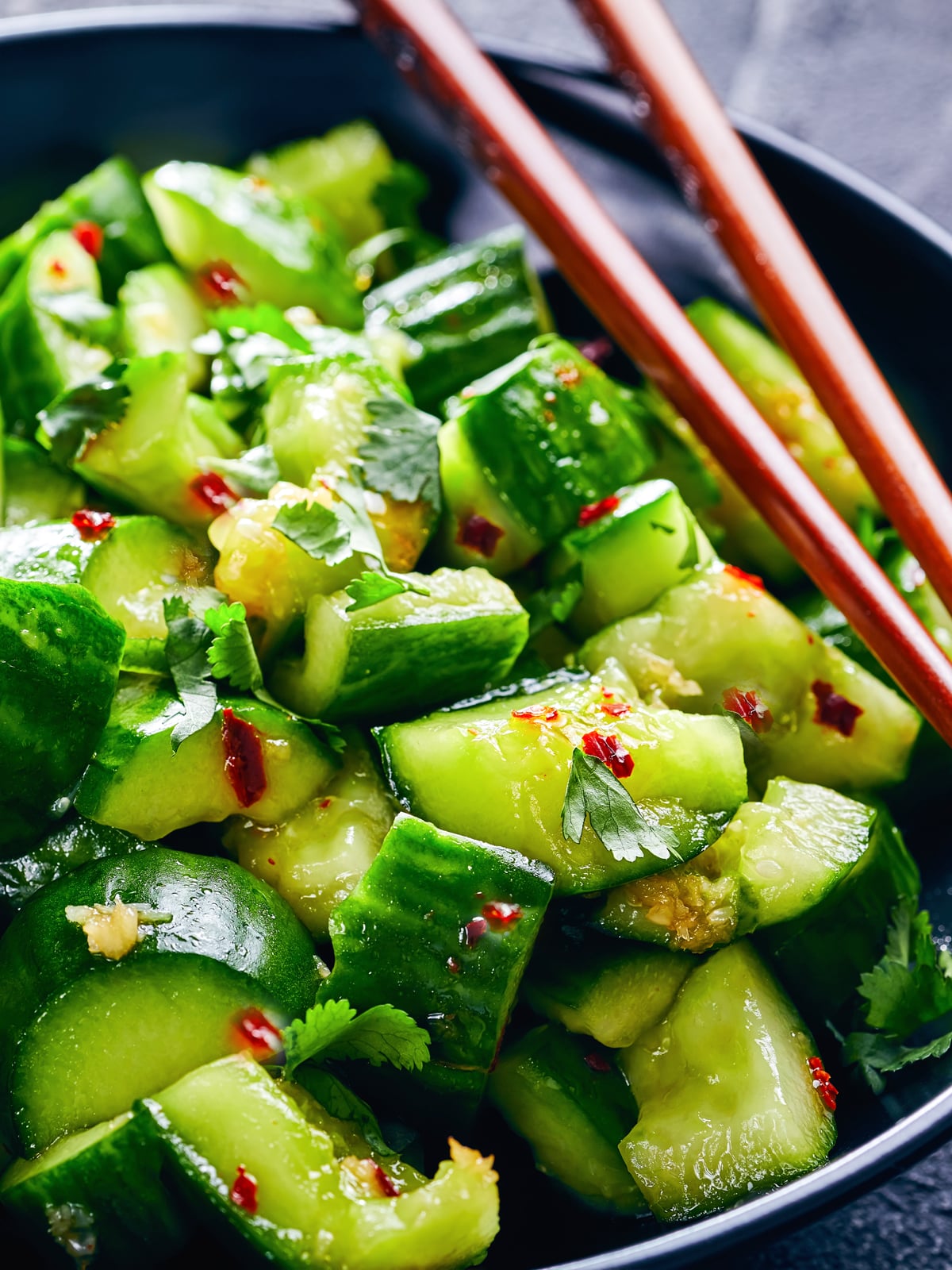 smashed cucumber salad recipe asian chinese traditional chili oil garlic sesame seeds cilantro restaurant style