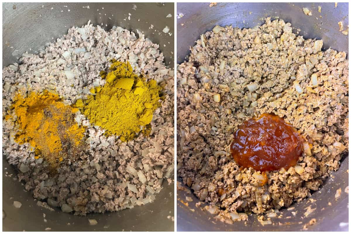 adding spices and apricot jam