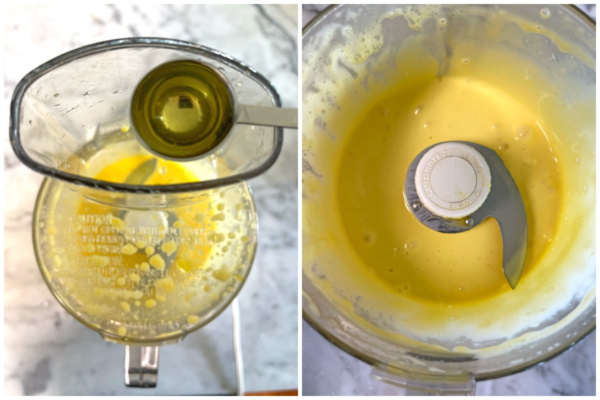 adding oil to the egg yolk mixture