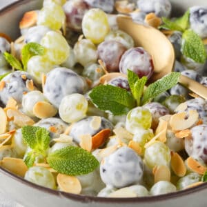 grape salad recipe best classic creamy easy sour cream cheese brown sugar vanilla almonds pecans walnuts nuts