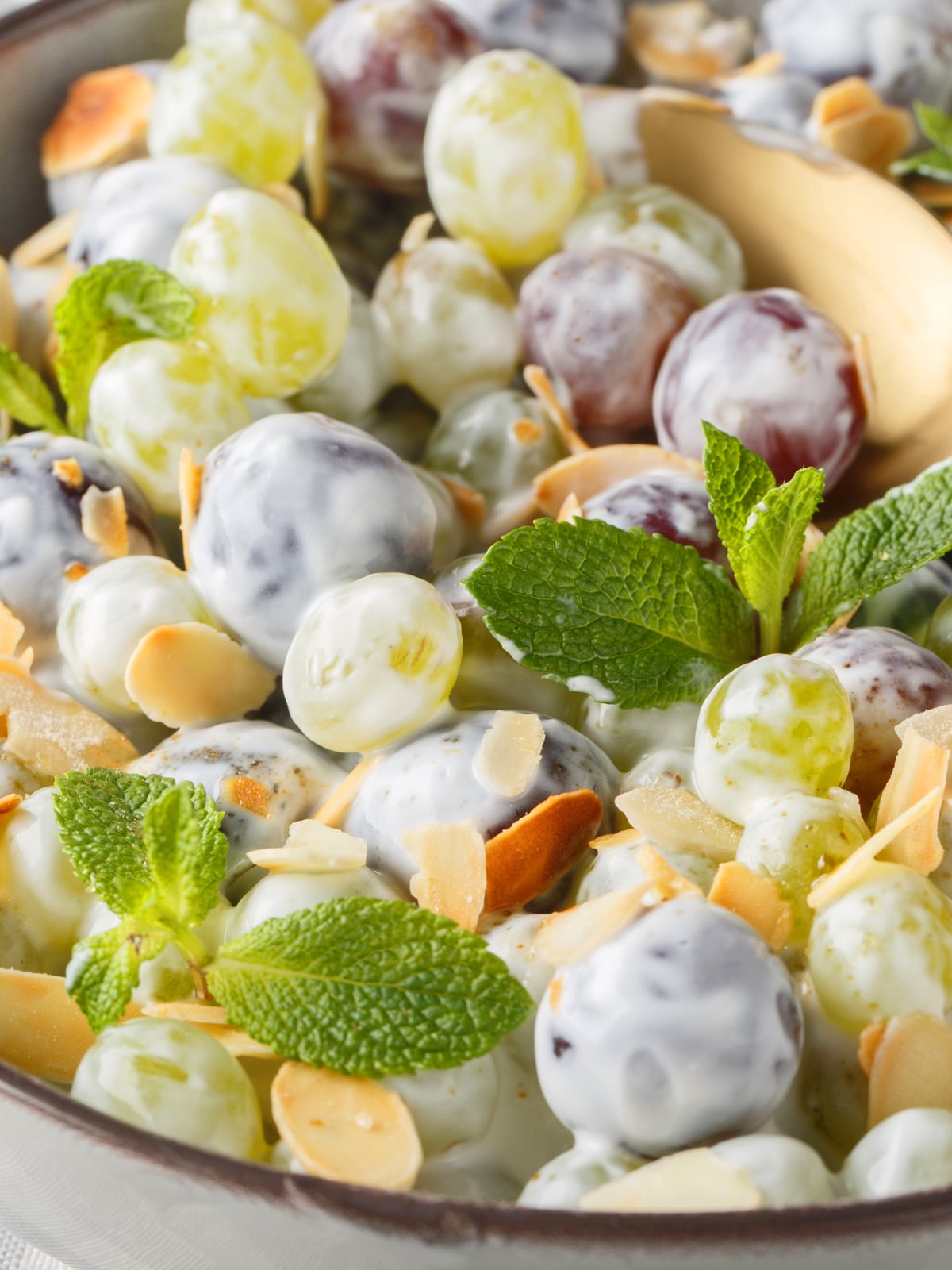 grape salad recipe best classic creamy easy sour cream cheese brown sugar vanilla almonds pecans walnut nuts