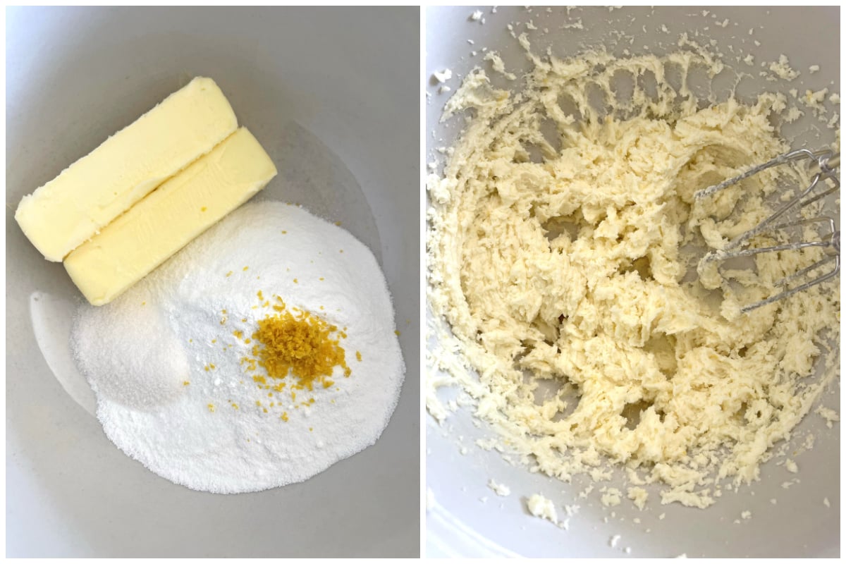 creaming butter sugar lemon zest in bowl