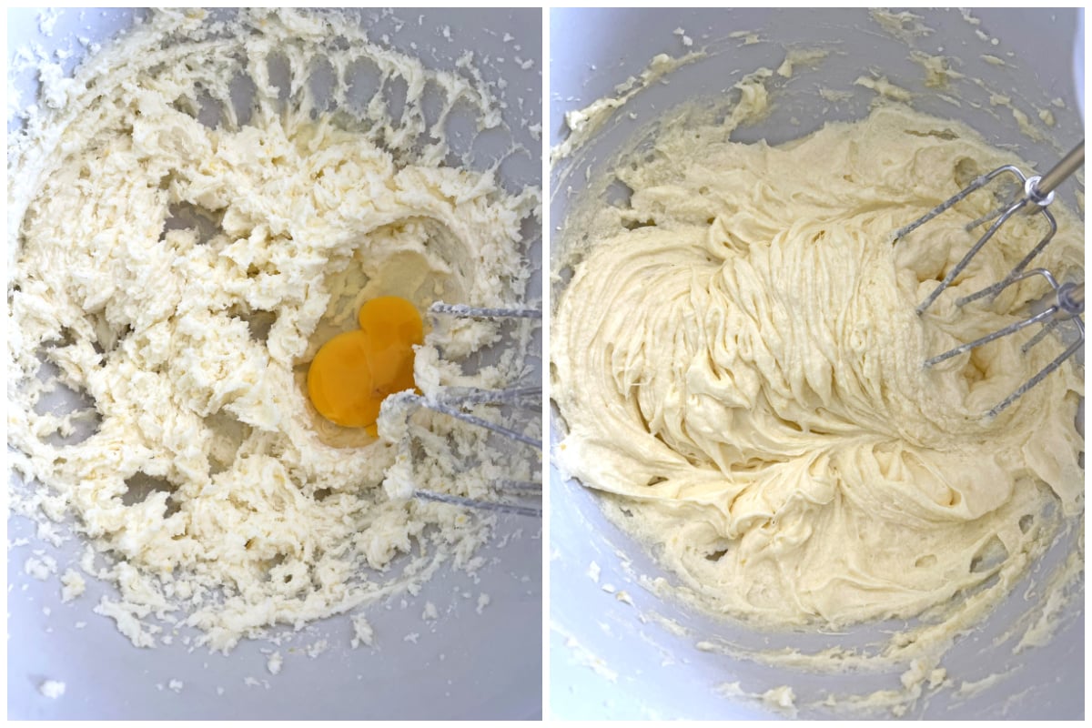 adding eggs to creamed butter