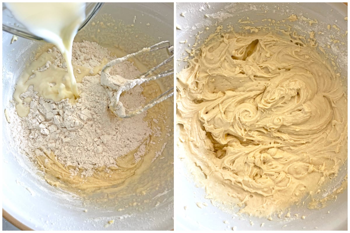 alternating adding flour and milk to batter
