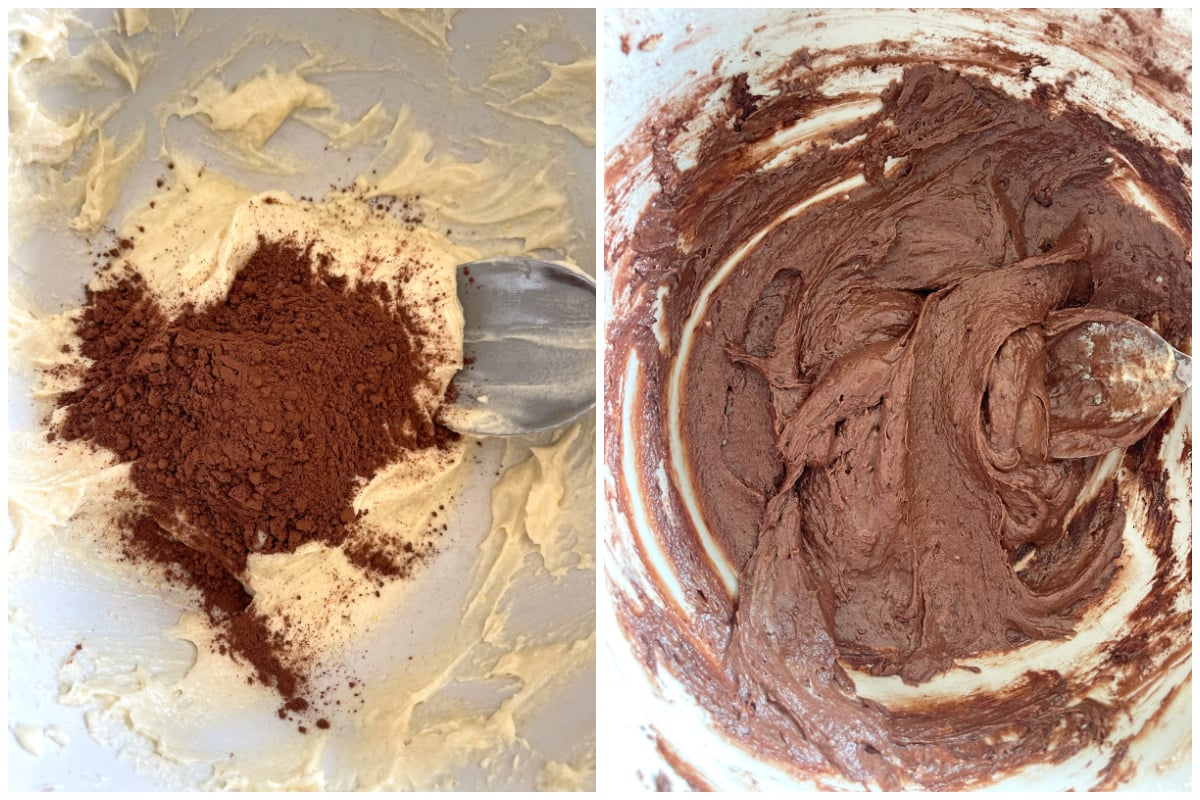 adding cocoa powder to the batter