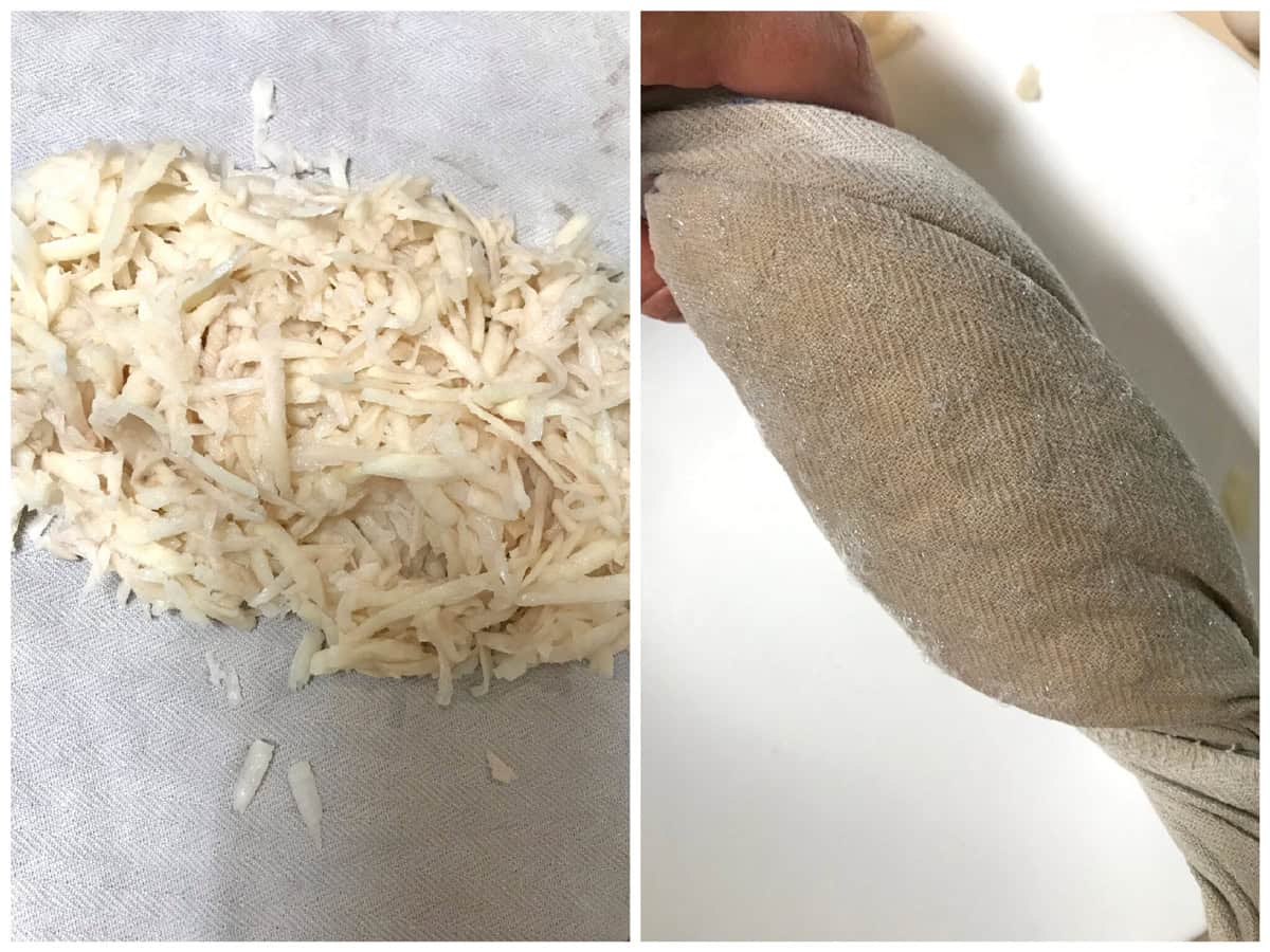 grating and wringing out the potatoes