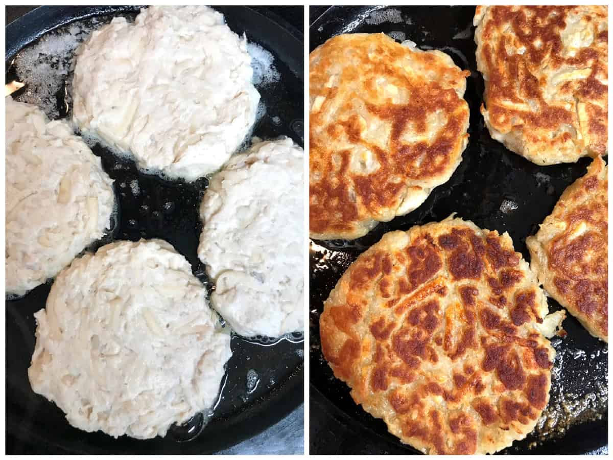 frying the boxty in a pan