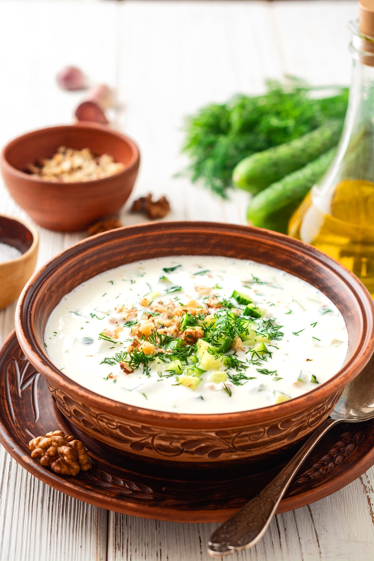 tarator recipe cold cucumber soup chilled bulgarian albanian balkan north macedonian traditional authentic dill walnuts mint yogurt no cooking easy