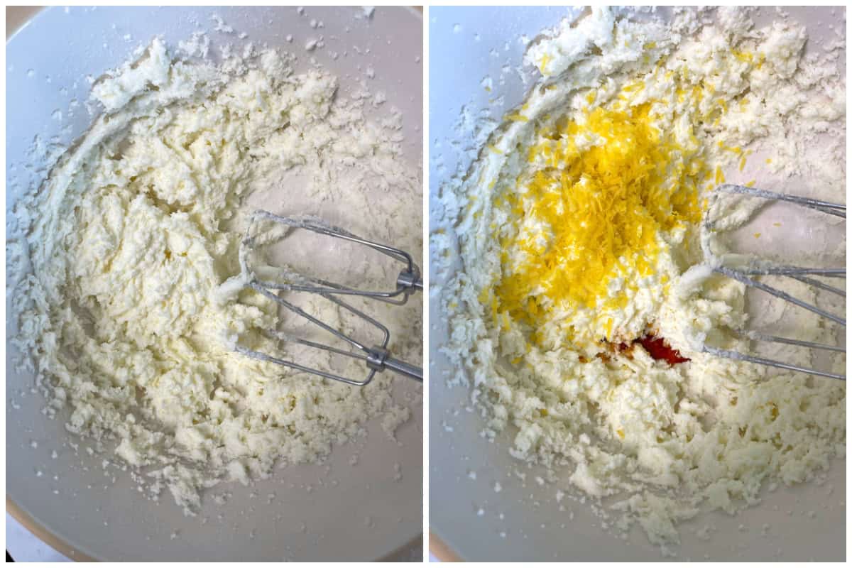 creaming butter and sugar and adding lemon zest and vanilla