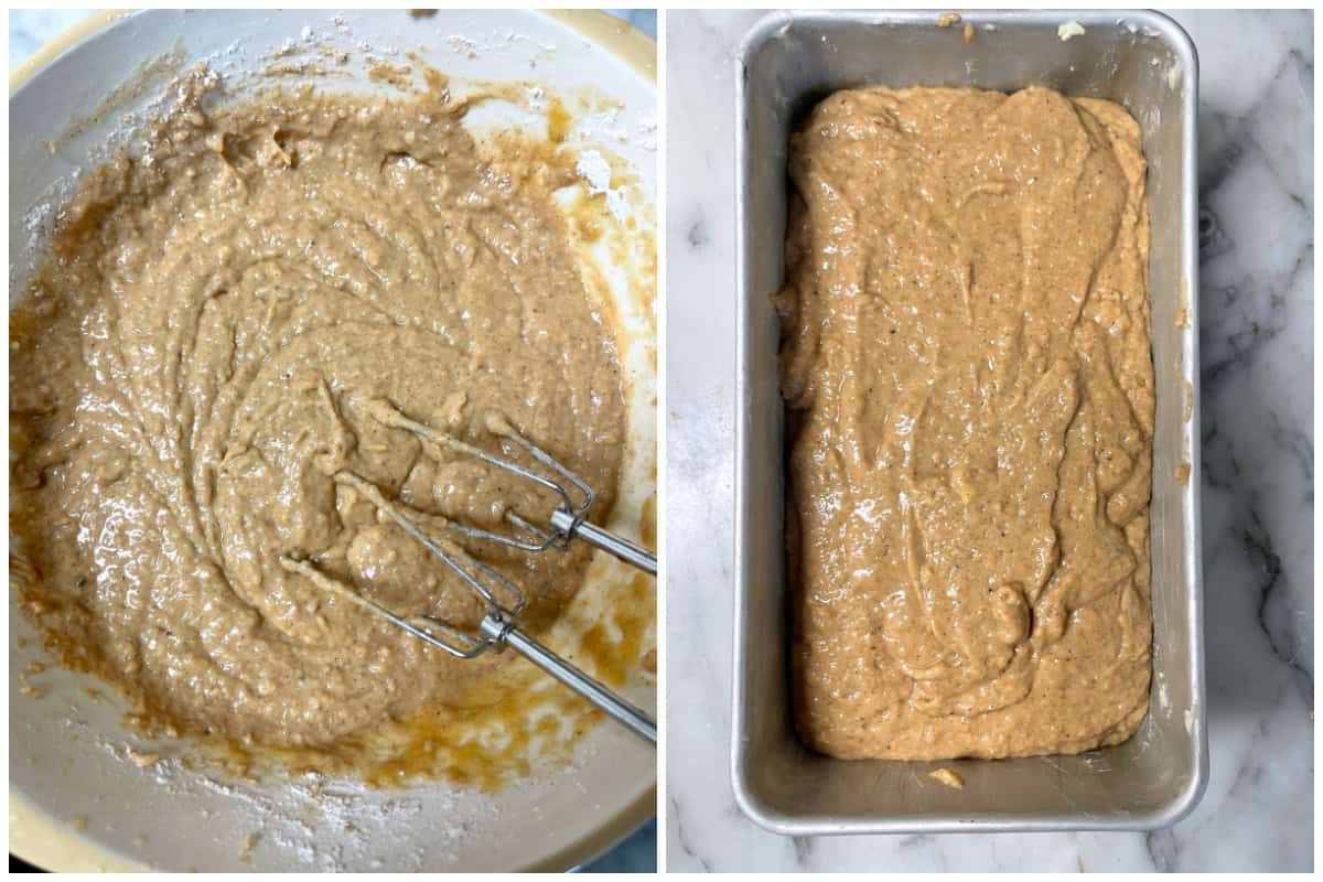 putting batter into loaf pan