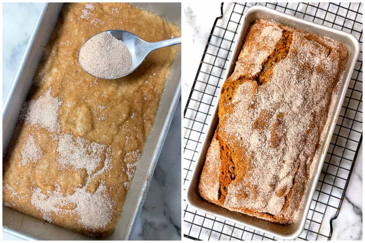 sprinkling cinnamon sugar over the top and baking the applesauce bread