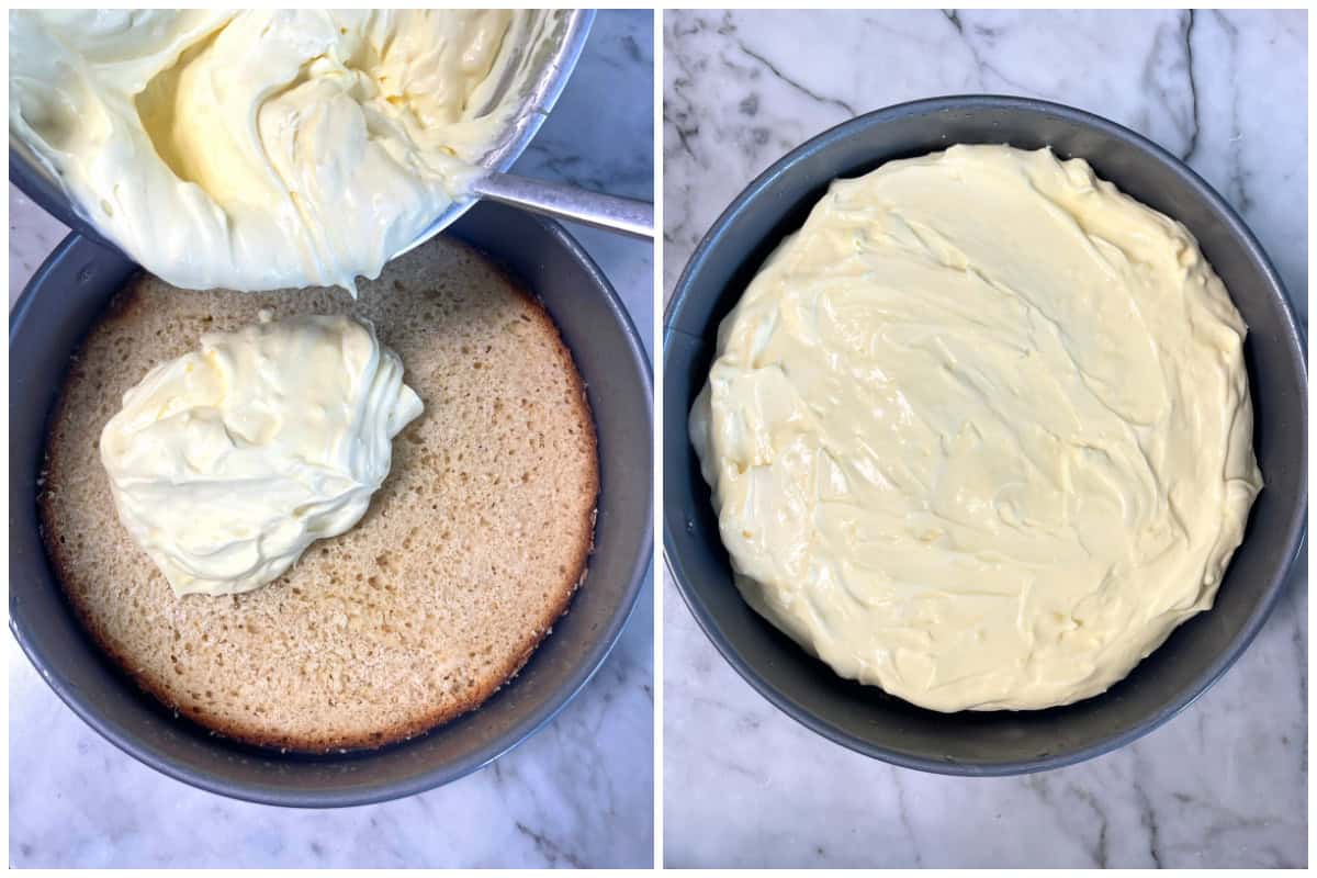 adding the filling to the cake