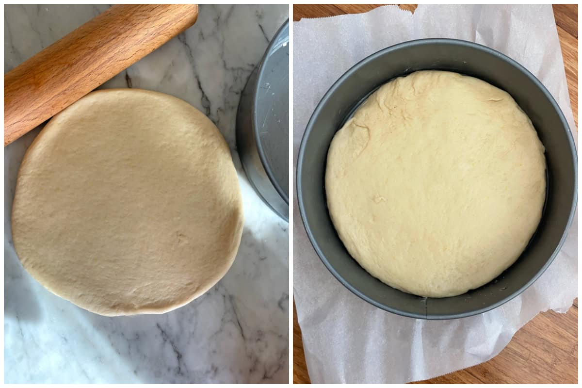 rolling out and putting the dough in the springform