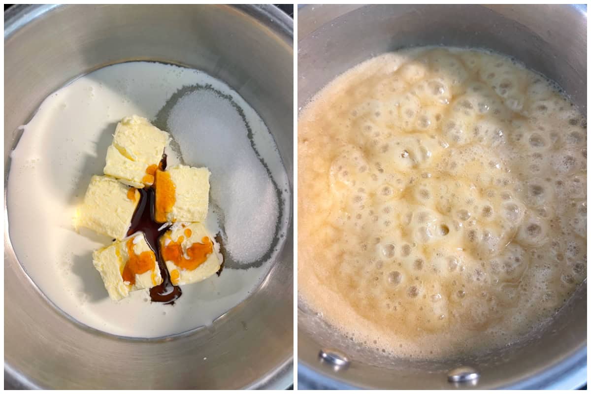 simmering the butter, sugar, cream and honey in a saucepan