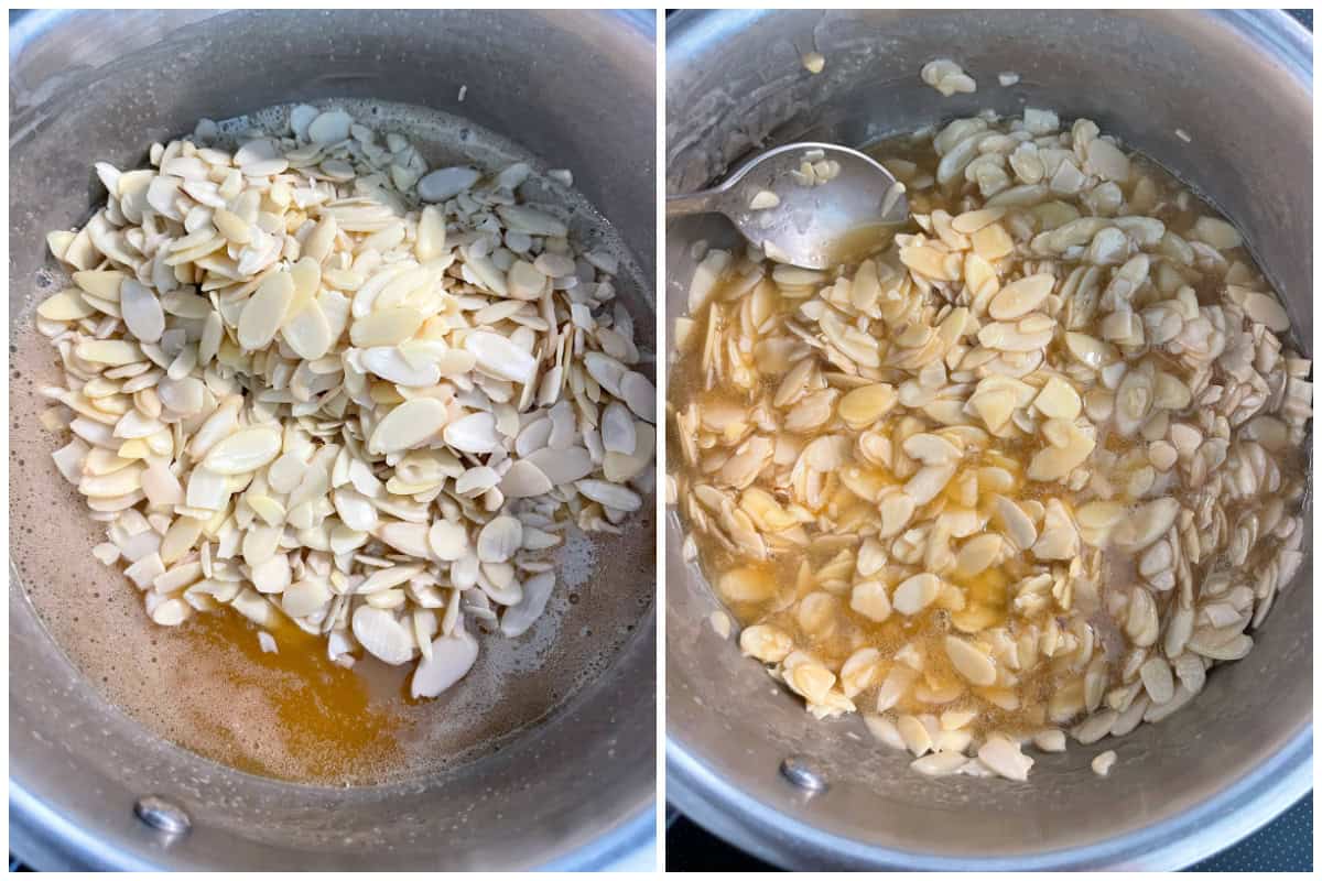 adding the blanched sliced almonds